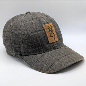 Vintage Browning Plaid Flex Fitted L-XL Hat Cap Hunting Fishing Deer Brown Gray